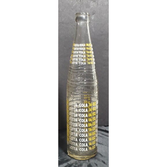 Vintage LOTTA COLA 16oz Clear Glass ACL Soda Bottle Yellow White Lettering - Picture 6 of 16